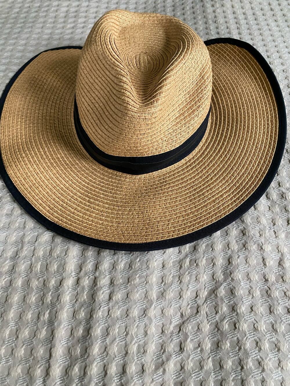 Vince Camuto Straw Sun Hat with Black Ribbon Trim